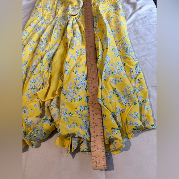 Draper James RSVP yellow floral wrap ruffle flounce dress size large - Picture 8 of 10